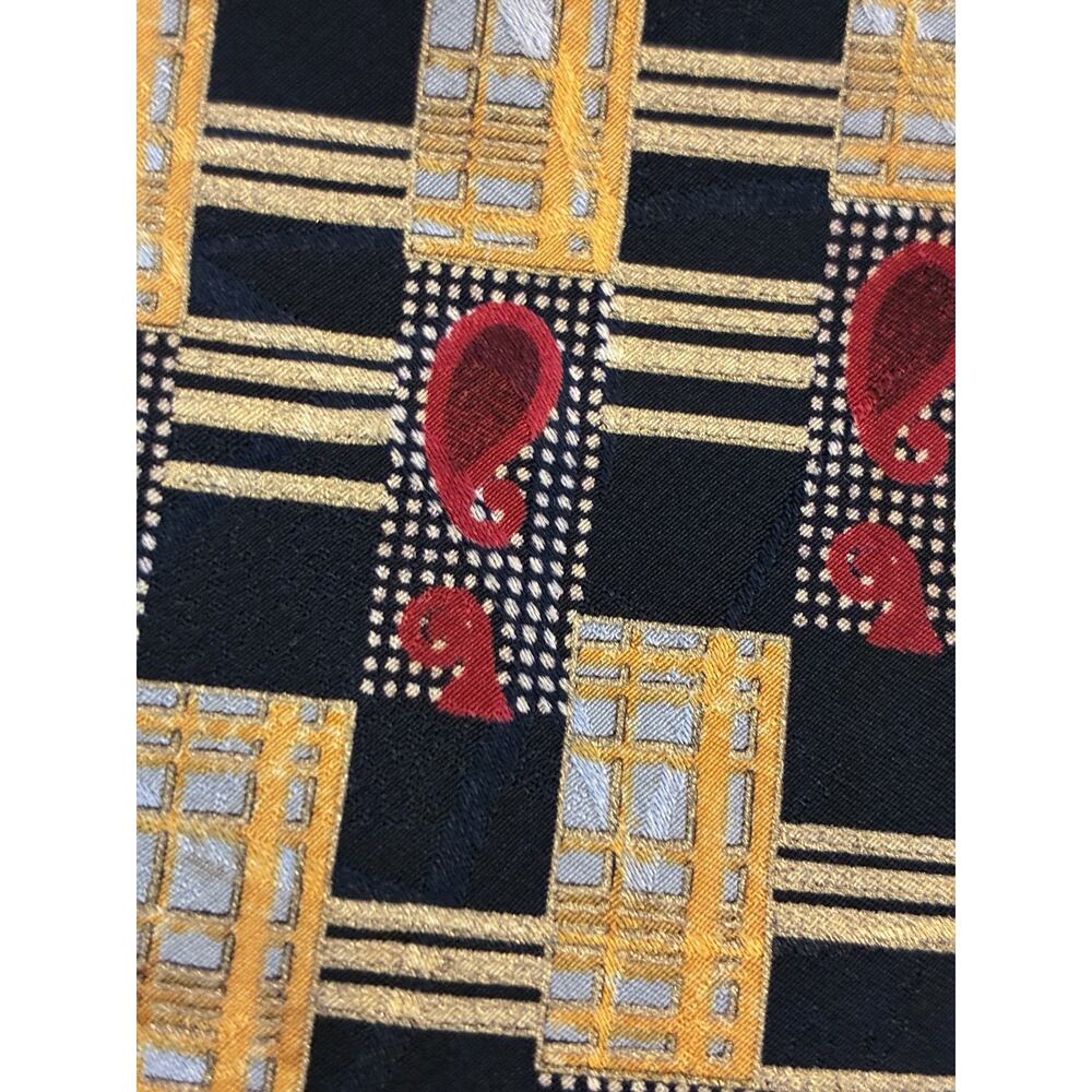 VTG Brioni Italy Silk Tie Extra Long 60" XL Gold Navy Blue Red Paisley Geometric - Picture 2 of 7